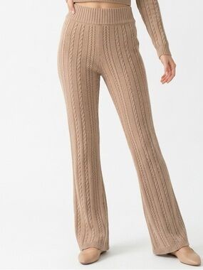 Harper Cable-Knit Flare Pants in Camel